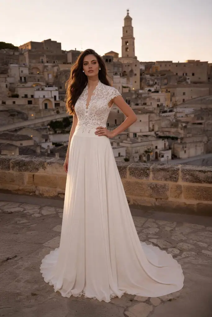 monica loretti-brautatelier ried-8425-a-linie-chiffon-spitze-kurzarm-taillenband-v-ausschnitt-runder ruecken-ivory-nude-vorne-1 monica loretti-brautatelier ried-8425-a-linie-chiffon-spitze-kurzarm-taillenband-v-ausschnitt-runder ruecken-ivory-nude-vorne-1